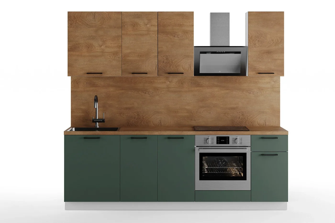 Кухонный гарнитур Hoff Сити 2,4 м, 240х210х52,6 см, белый/дуб ирландский натуральный/авокадо
